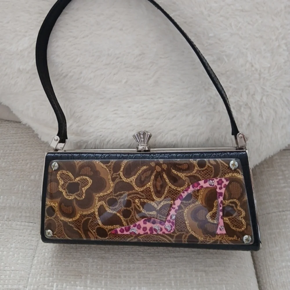 Debbie Brooks Black Silver Gem Clasp Handbag Cheetah Shoe Floral Crystals. FL - Picture 5 of 12